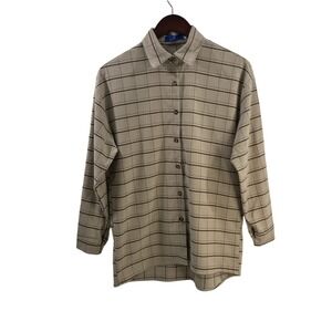 Bird Tree Men Medium Brown Plaid Button Up Shirt Long Sleeves Extra Button